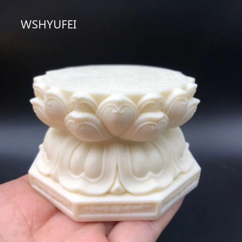 Double Layer Hexagonal Lotus Pedestal Ivory Nut Carving Buddha Statue Display Stand Guanyin Figurine Buddhist Altar Zen Decor