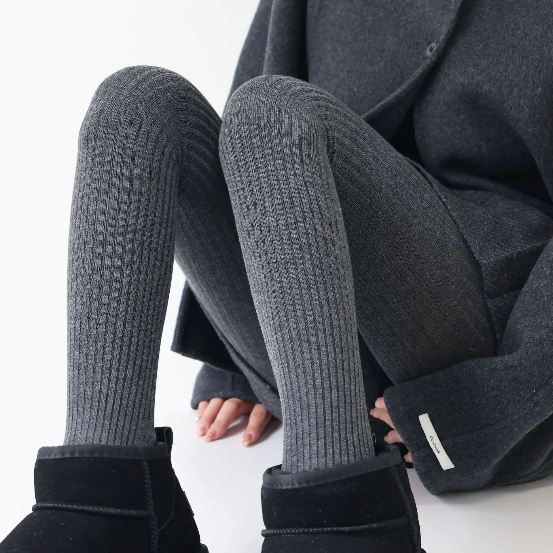 

Winter Simple Vertical Stripes Fleece Thickened Warm Pantyhose Fashion Versatile Wide Stripe Wool Tights Hosiery Wholesale