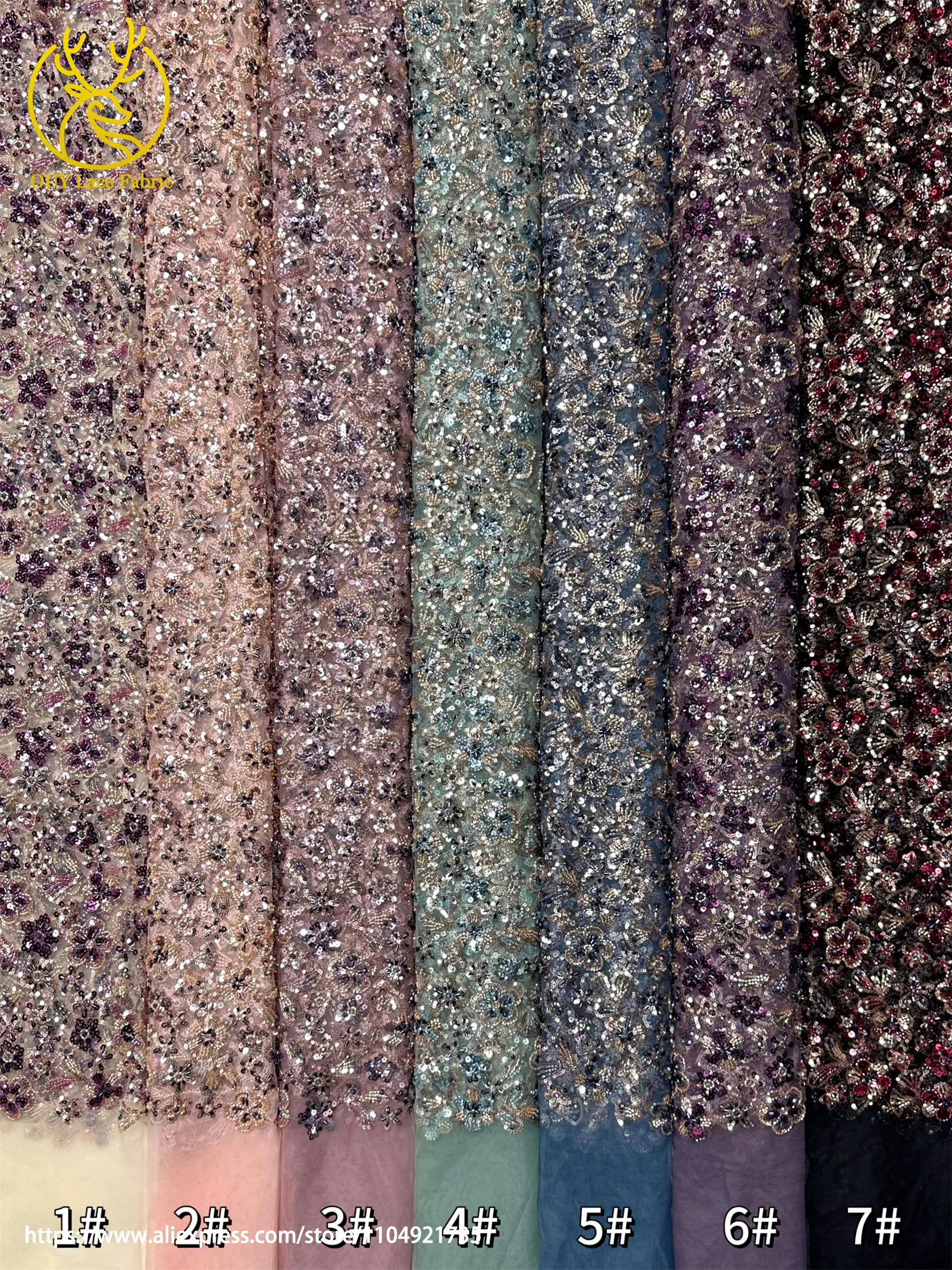 2026 Eleganter französischer Mesh-Spitzenstoff mit Perlen, hochwertiger afrikanischer nigerianischer Pailletten-Tüll-Spitzenstoff für Hochzeitskleider zum Nähen – Detail 27