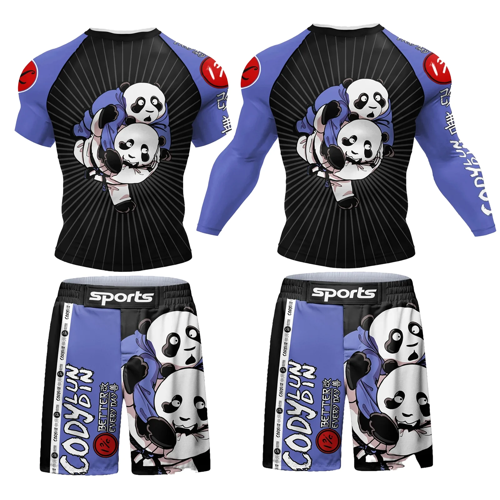 Cody Sportswear 2 PCS  Exercise Training Set MMA T-shirts+Fighting Shorts Spandex Jiu-Jitsu Bjj Rashguard Set Fishing Shirts