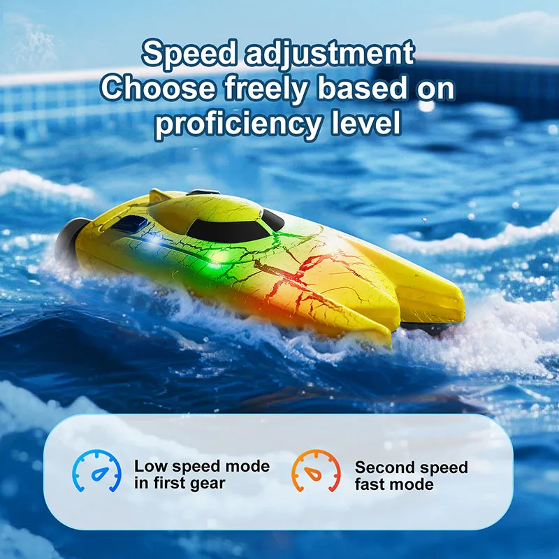 Mini cortador de 2,4 GHz 360 °   Brinquedos aquáticos de barco de controle remoto à prova d'água para lancha motora com luzes LED