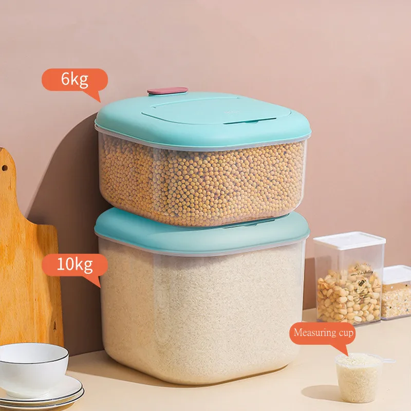 

D2 10/6KG Plastic Moisture-Proof Rice Bucket Storage Box Insect-Proof Pet Food Container Grain Sealed Case Kitchen Accessories