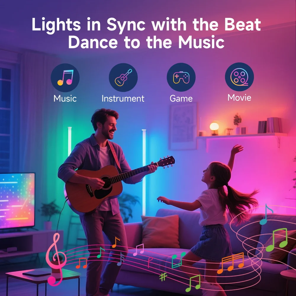 150 cm RGB lampadaire télécommande RGBIC chambre décoration support lumière LED musique humeur lumières pour salon chambre Table à manger