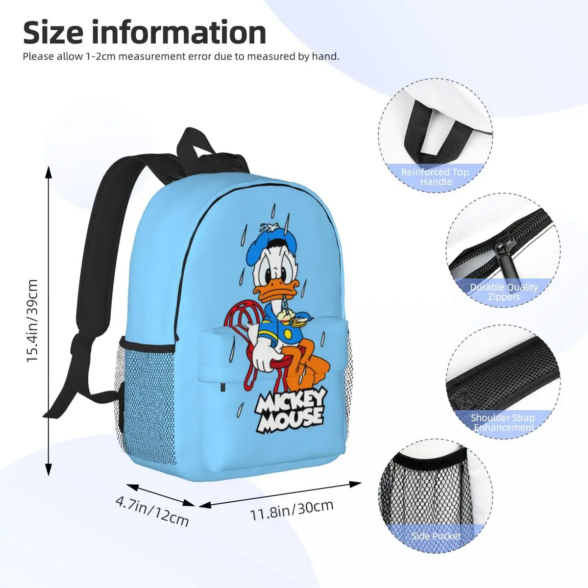 Mochila leve Donald Duck de 15 polegadas – Bolsa versátil e elegante para escola, viagens e uso diário