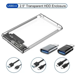 Transparent HDD Case HDD Enclosure 2.5 inch SATA To USB 3.0 Type-C 3.1 UASP Clear Hard Drive Case Harddisk Boxs Tool-Free