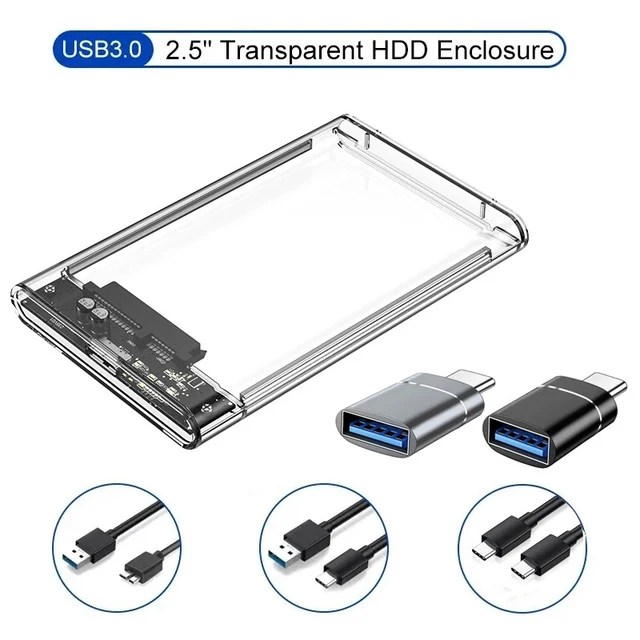 Przezroczyste obudowa HDD obudowa dysku twardego 2.5 cali SATA do USB 3.0 typu C 3.1 UASP przezroczyste futerał na dysk twardy Harddisk Boxs bez narzędzi