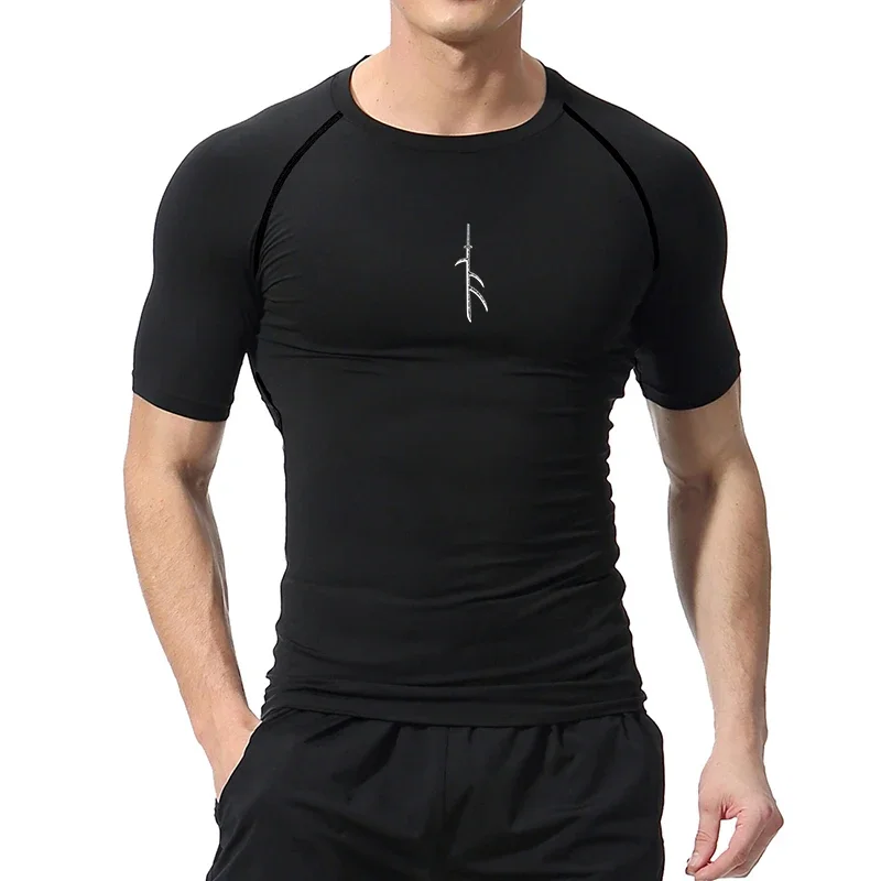 Graphic Print Compression Shirt for Men Gym Workout Running T-Shirt Tees Tops Athletic Quick Dry Undershirt Baselayer Activewear