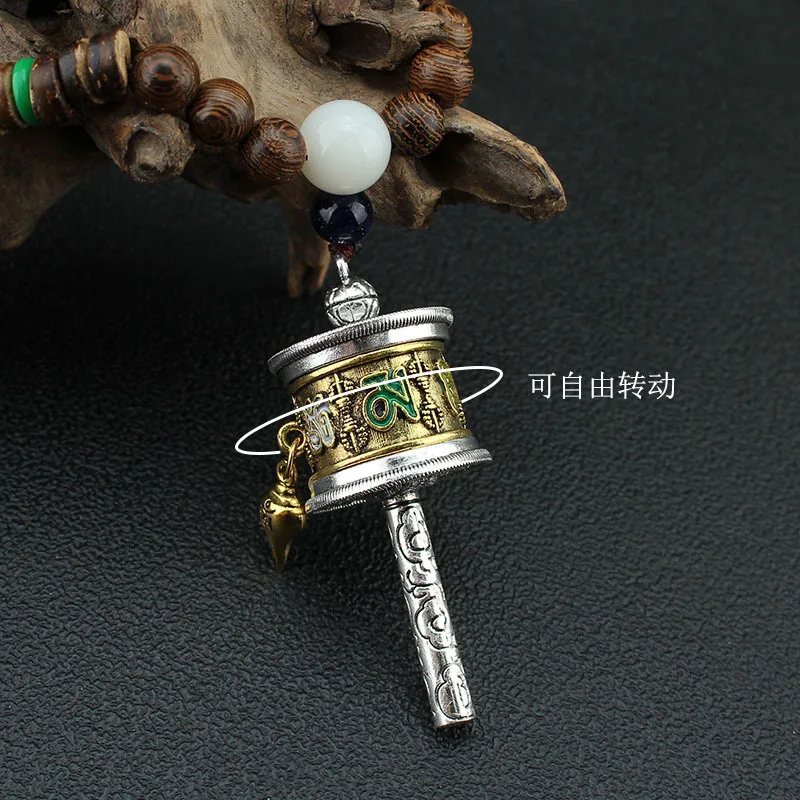 Retro rotating Tibetan six-character motto rotating tube necklace wooden bead chain men's and women's versatile long ethnic swea