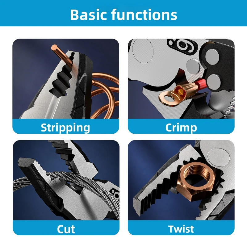 Wire Pliers Industrial Grade Multifunctional Self-Locking Wire Stripping Crimping Wire Breaking Pliers Electrician Clamping Tool