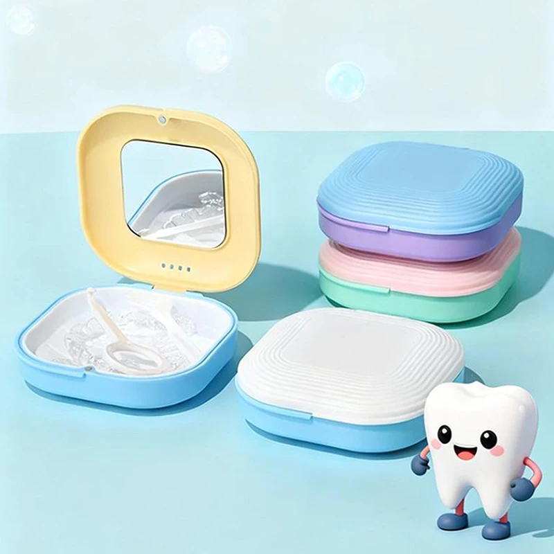 Dental Retainer Box With Mirror Magnetic Aligner Mouth Guard Container Travel Case For Teeth Braces False Denture Storage