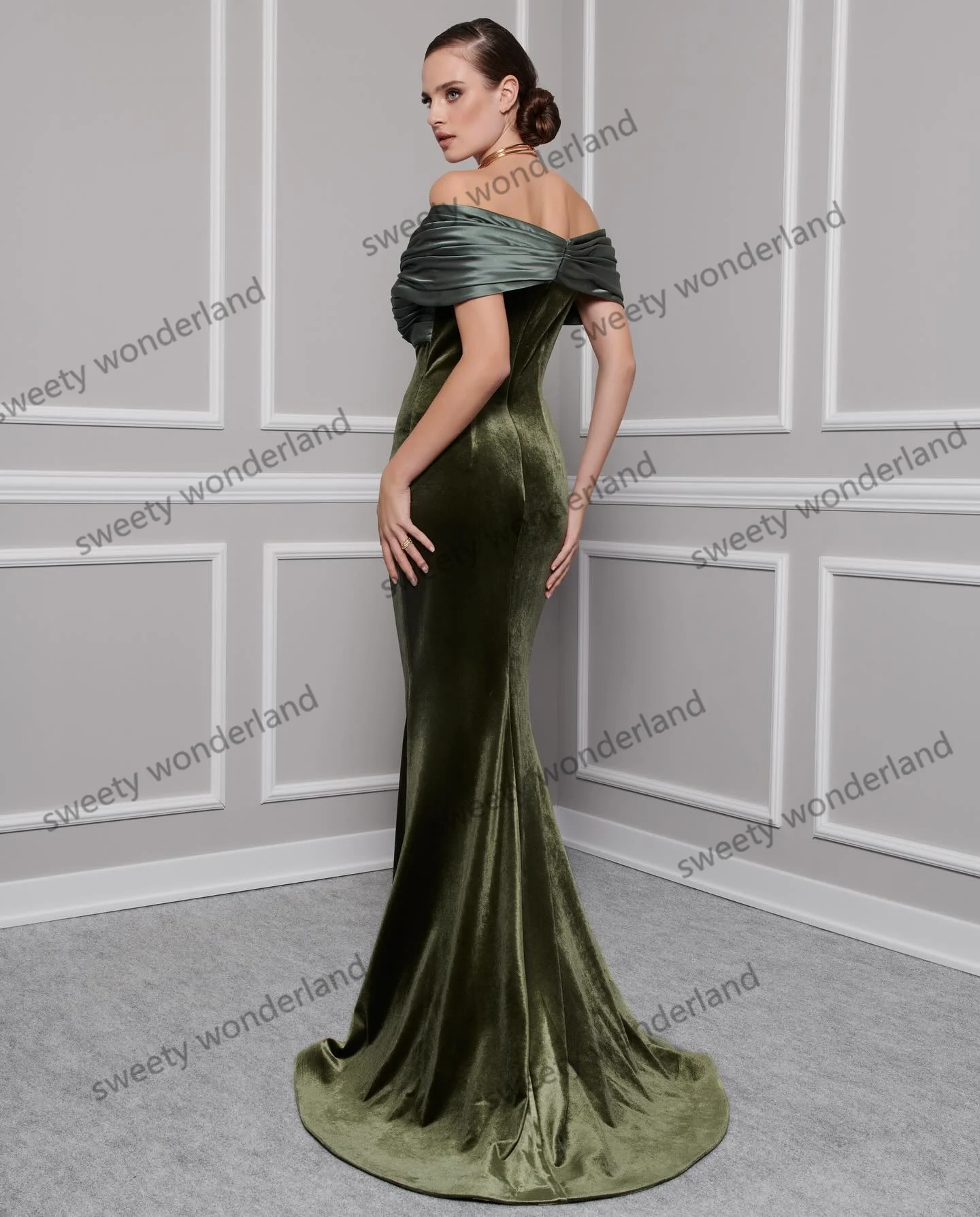 Elegant Velvet Evening Dresses Women Mermaid Off Shoulder Prom Gowns Patchwork Asoebi Dress Formal Vestido De Novia