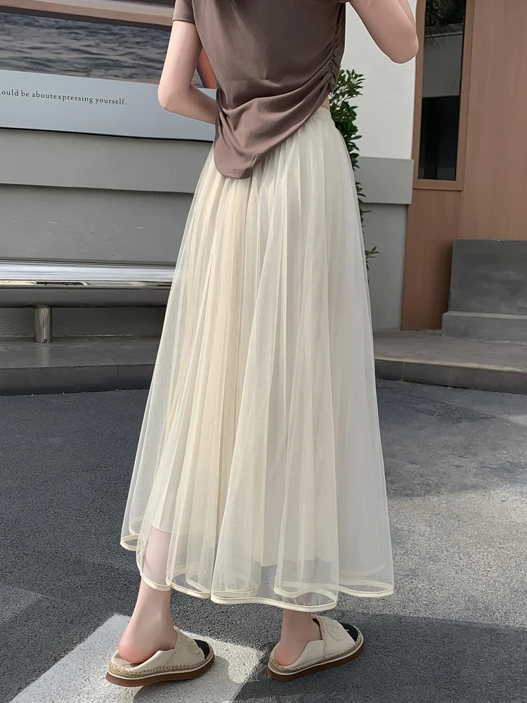 Sommer Neue Hohe Taille A-Line Midi Rock frauen f Rock Gaze Falten Rock Abnehmen Drapieren Koreanische Sle Pendeln