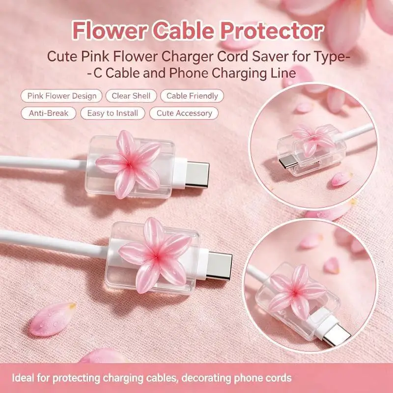 2 Pack Kawaii Starfish Flower Charger Protector Cover Portable Type-C Cable Winder for Student Daily Use