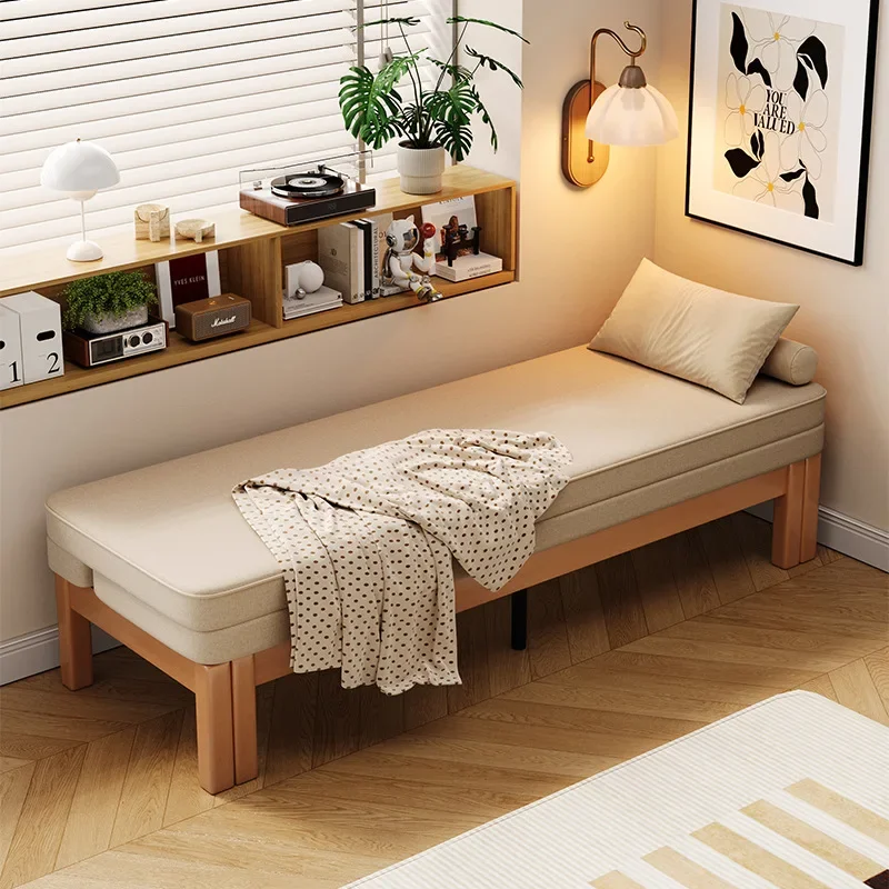 Double single sitting and lying dual-purpose bed Iron push-pull bed Telescopic Small apartment living room Solid wood folding