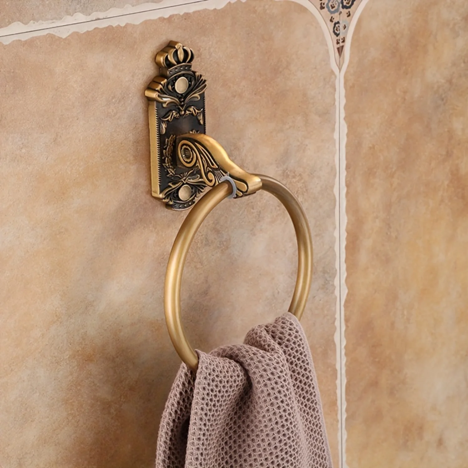 Elegant European Round Towel Holder in Antique Black & Metallic Tone - Stylish & Functional for Bathroom Use