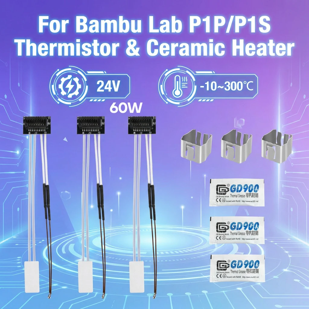 For Bambu Lab P1S P1P Thermistor Bamboo Lab 24V 60W Caremic Heater Temperature Sensor 300℃ Hotend Update 3D Printer Parts