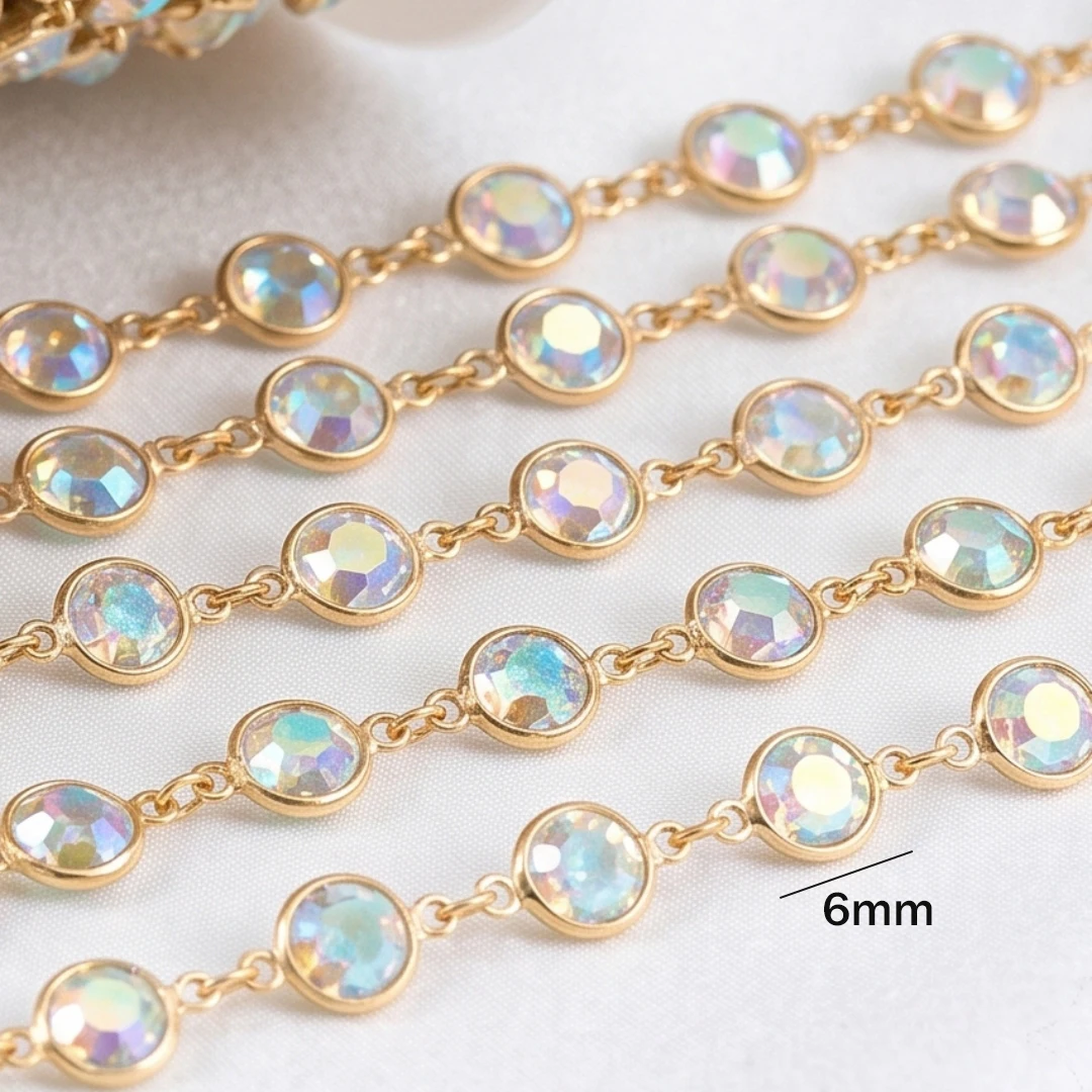0.5Meter/1Meter Colorful Rhinestone Jewelry Chain Gold Plated Brass Chain for Jewelry Making Necklace Bracelet Accessories Craft view 3
