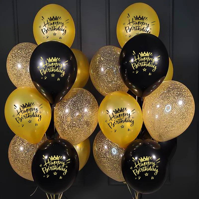 10Pcs 12inch Gold Black Latex Balloons Happy Birthday Kids Birthday Party Decoration Party Ballon Globos Babyshower Supplies