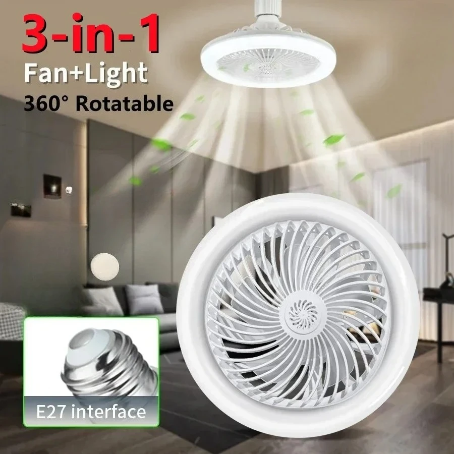 Rotatable 3in1 Ceiling Fan with Remote Control Lighting Lamp E27 Converter Base Lighting Base Bedroom Living Room ﻿Aromatherapy