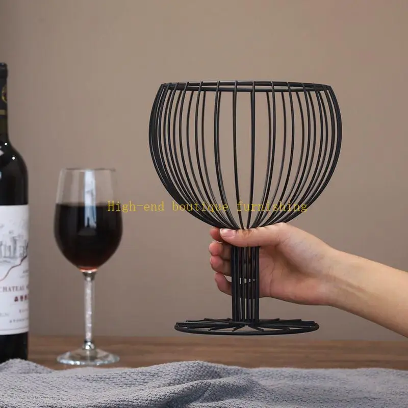 L9NB Fruit Basket Vegetable Bowl like Wine Cup Geometric Hollow Iron Crafts Home Livi