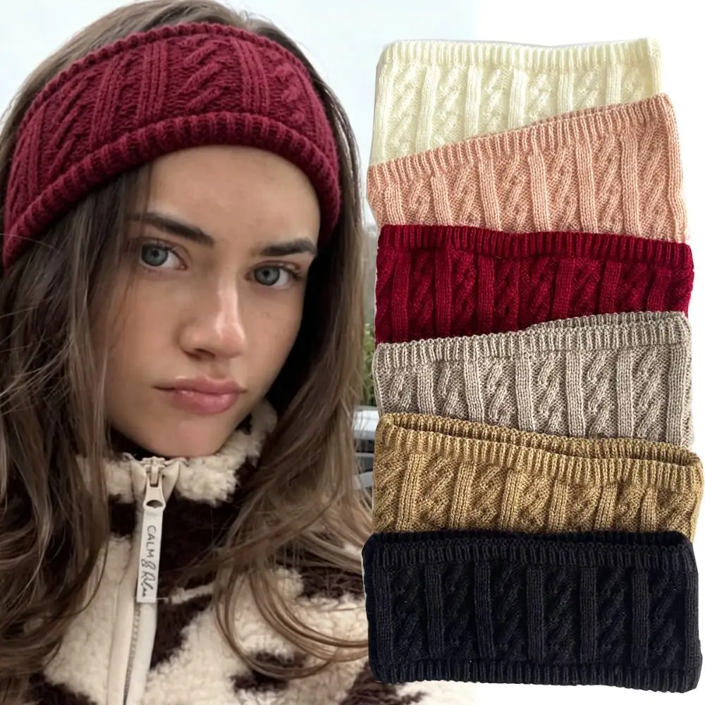 Knitted Knitted Headband Stretch Fit Wide Cable Knit Headband Soft Texture Acrylic Fiber Ear Warmer Headband Cold Weather Wear