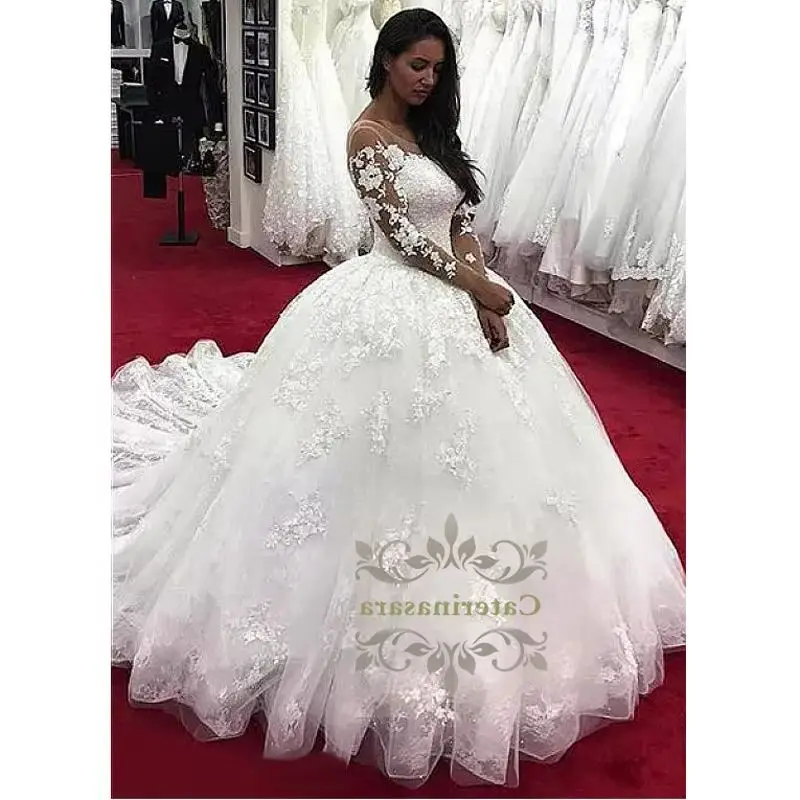 

Vestido De Noiva Princess Wedding Dress 2025 Long Sleeves Sheer O-Neck Lace Appliques Bridal Gowns for Weddings Robe de mariee