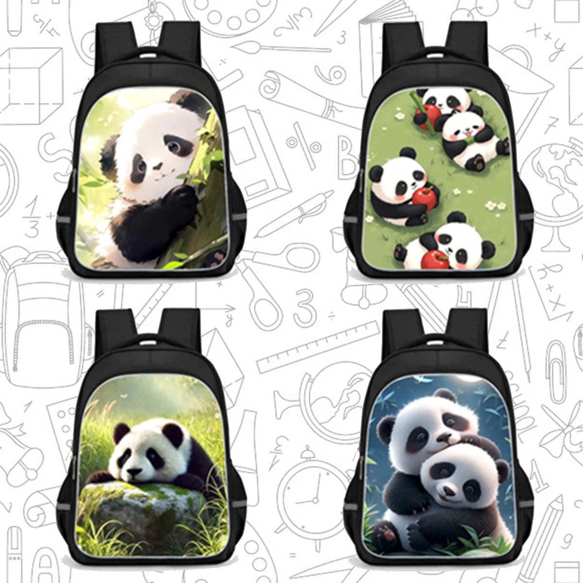 

School Backpack with Double Zipper Pocket,Cartoon Panda School Bags for Boys Girls,Durable 16-in Child Backpack for Pupil