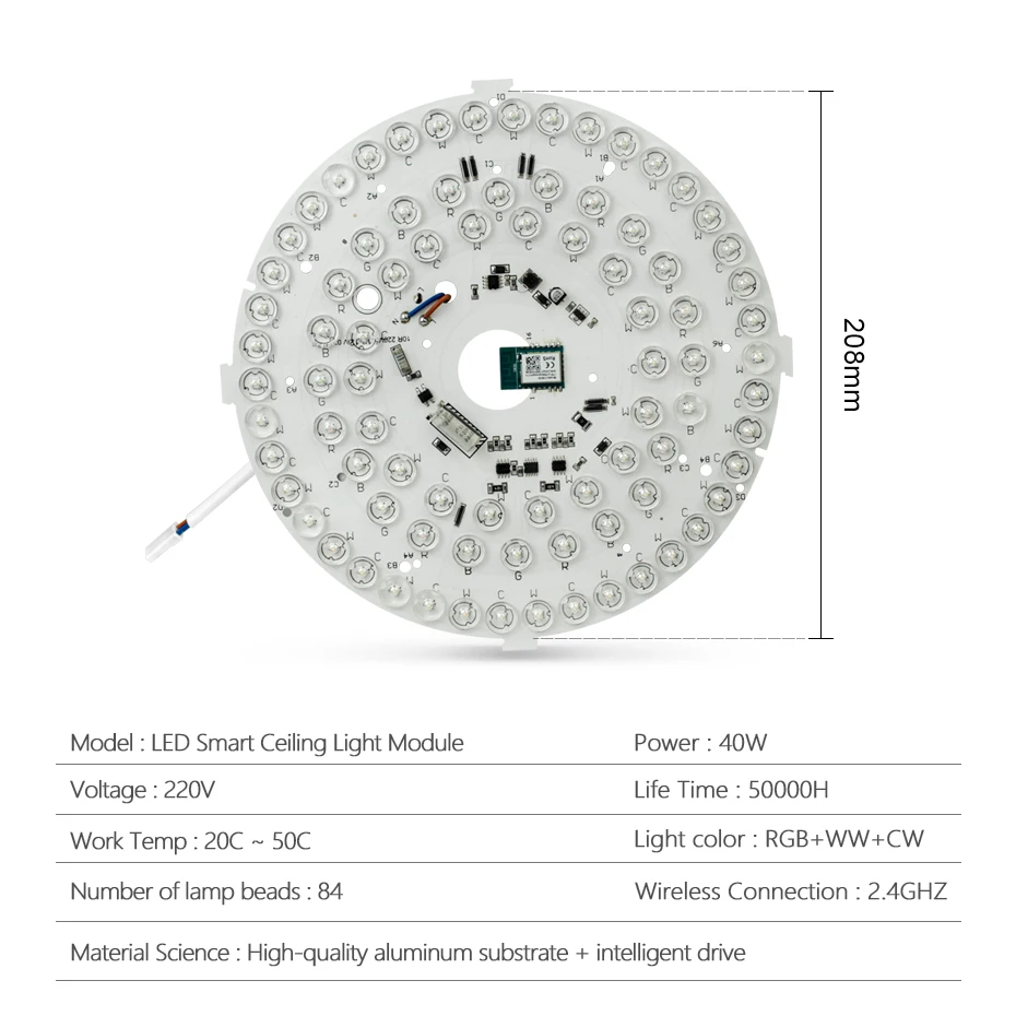 220V 40W Led Ceiling Light Module RGB Dimmable Flat Round Ceiling Light Tuya WiFi Smart Control Lamp for Room Lighting Decor