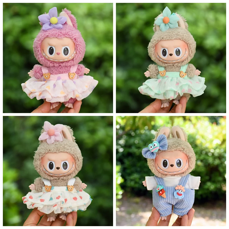 Miniropa de felpa para muñecas, accesorios para traje, Kpop, Exo, Labubu, Idol, falda, sombrero, 17cm, regalo para niños