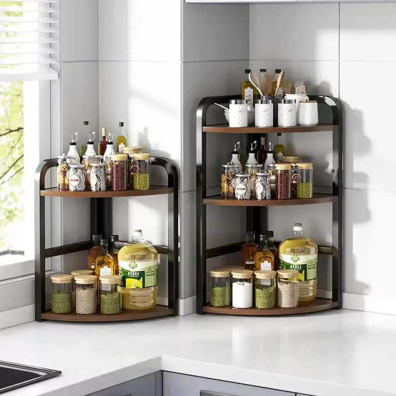 3 Layer Kitchen Triangular Shelving Counter Top Corner Seasoning Rack Household Corner Floor Salt Vinegar Storage Organization