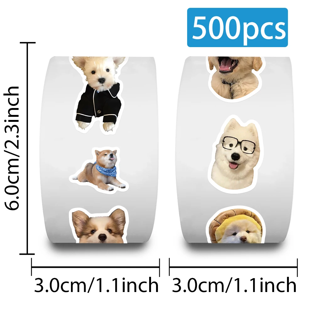 500pcs/roll Funny Cute Animal Dog Meme Stickers For Luggage Guitar Laptop Phone Diary Waterproof Vinyl Decals(10 Patterns)