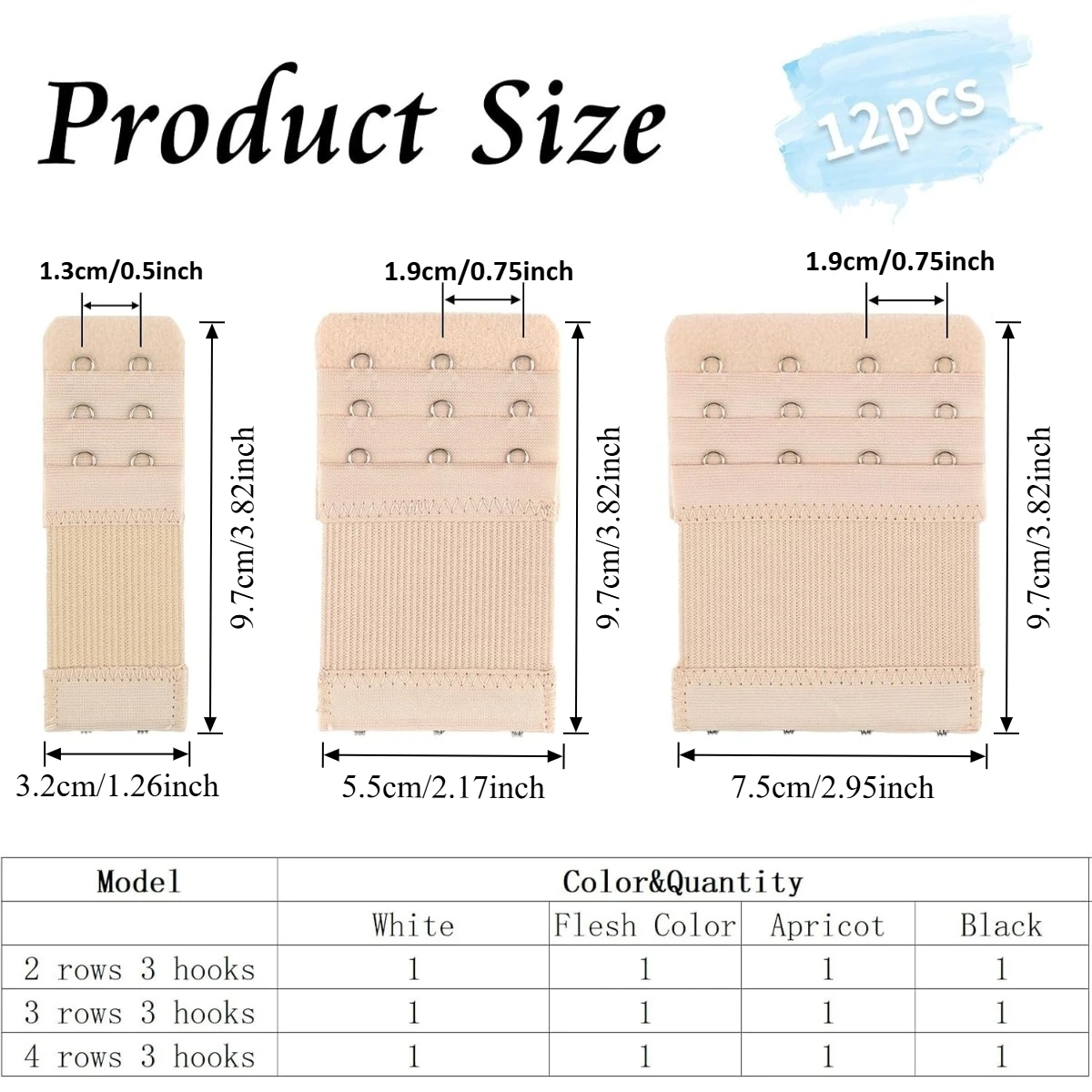 12Pcs Bra Extenders 2 Hook / 3 Hook / 4 Hook, Bra Strap Extender, Bra Extension Strap for Women Plus Size view 2