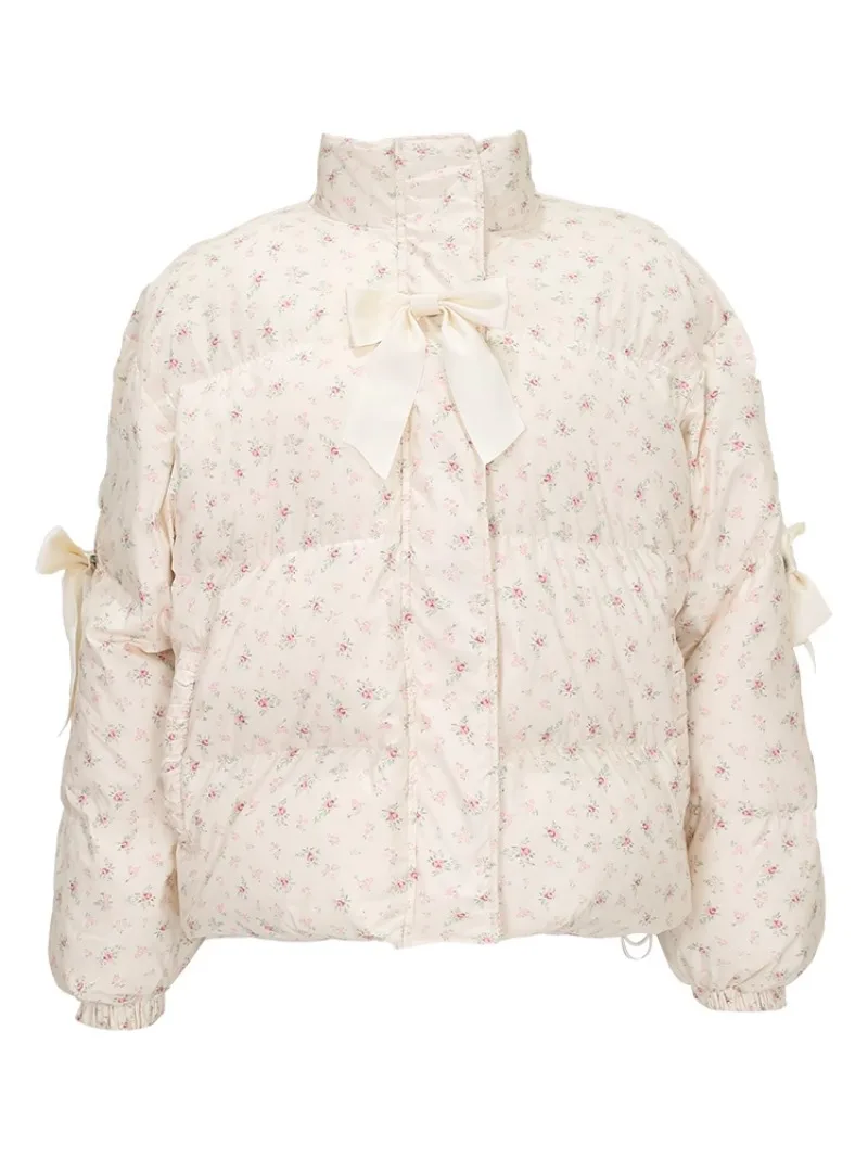 Imagem -05 - Jaqueta Acolchoada de Algodão para Mulher Cabolsa Curto Floral Rosa Doce Moda Parkas Design Roupas Femininas Japonês Outono Inverno Novo