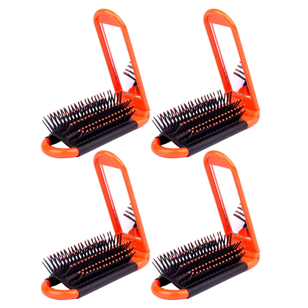

4pcs Portable Folding Combs Set For Straight Curly Hair Travel Comb, Compact Mirror Included, Durable Skin-Friendly