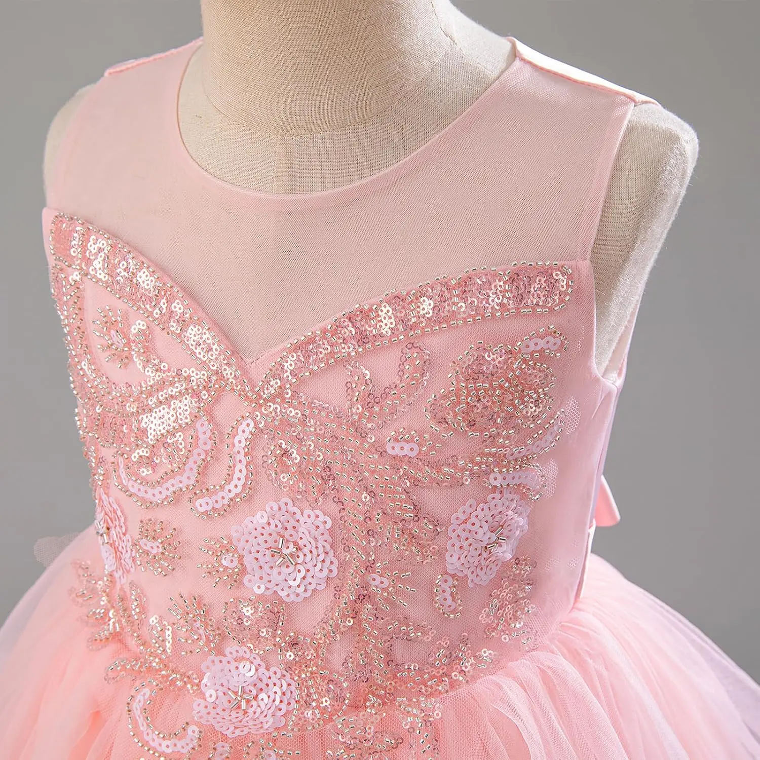 فستان فتاة الزهور المتلألئة من الدانتيل والشيفون فستان حفلة عيد ميلاد الأميرة للأطفال وحفلات التخرج ومهرجانات التجميل #5