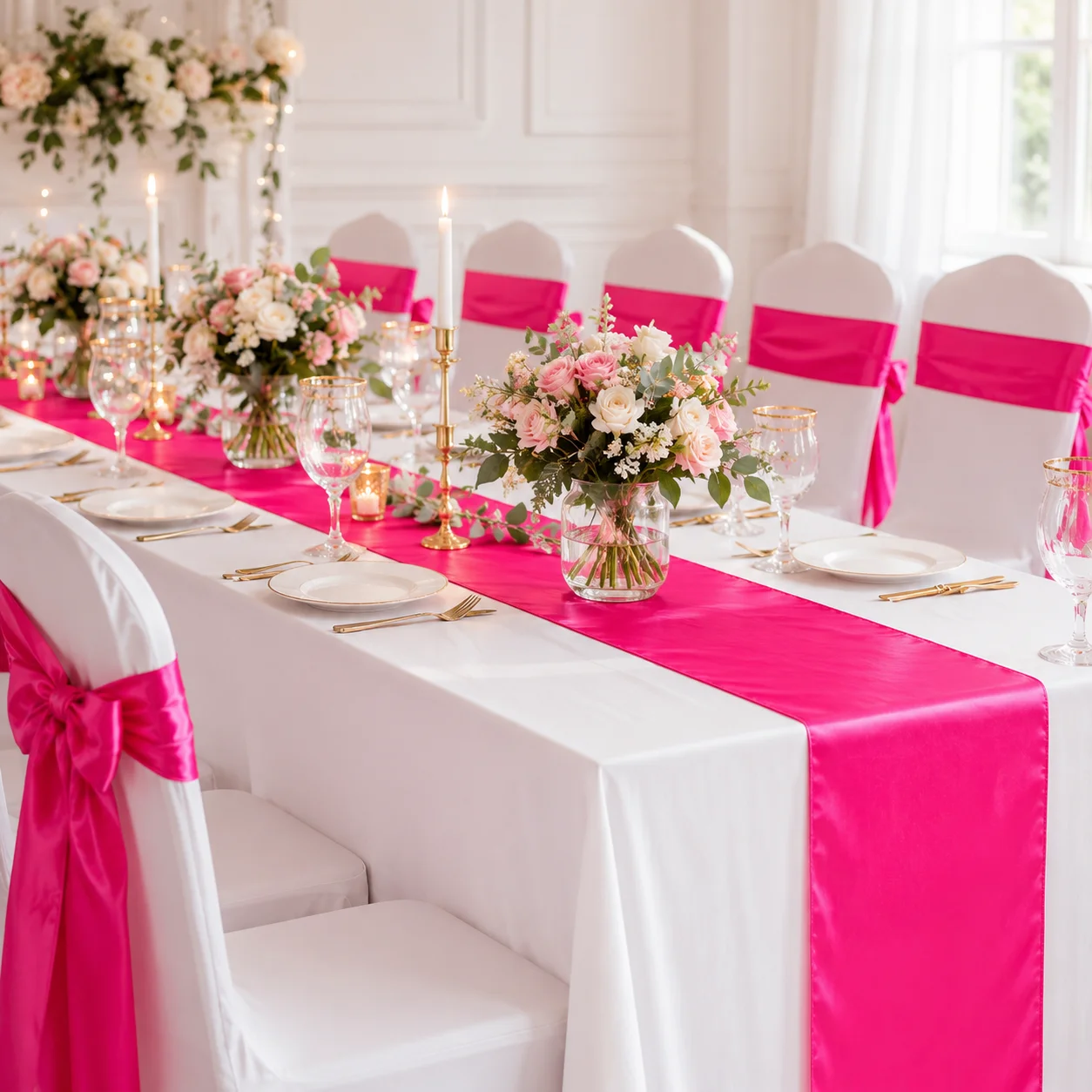 2pcs Satin Tablecloths Rose Red Polyester Table Cover 30x275cm Wrinkle Resistant Wedding Banquet Party Decor