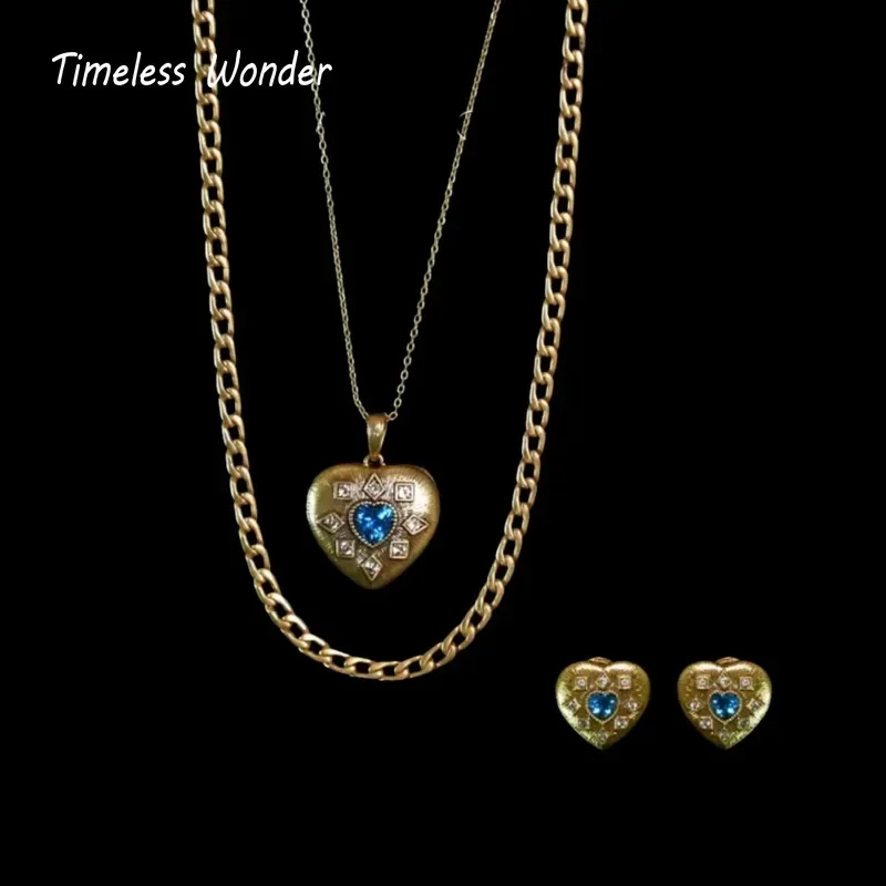 

Timeless Wonder Fancy Zircon Heart Pave Necklace Button Earrings Women Designer Jewelry Set Top Rare Sweet Trendy Mix 5623