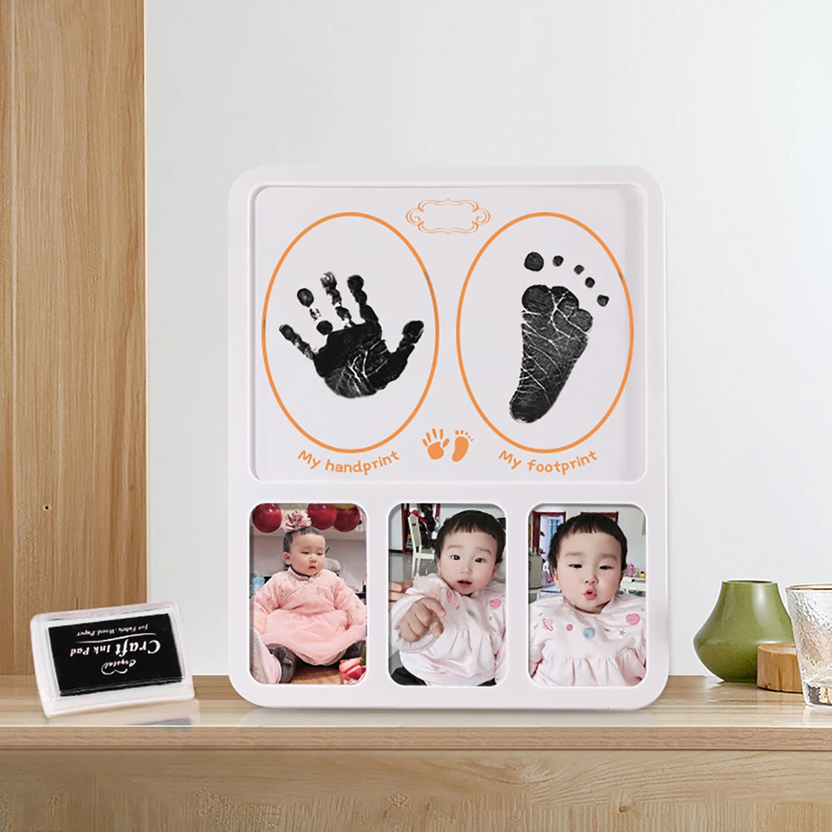 New baby one hundred days old hand and foot prints Baby gift hand and foot prints hand and foot prints picture frame souvenir