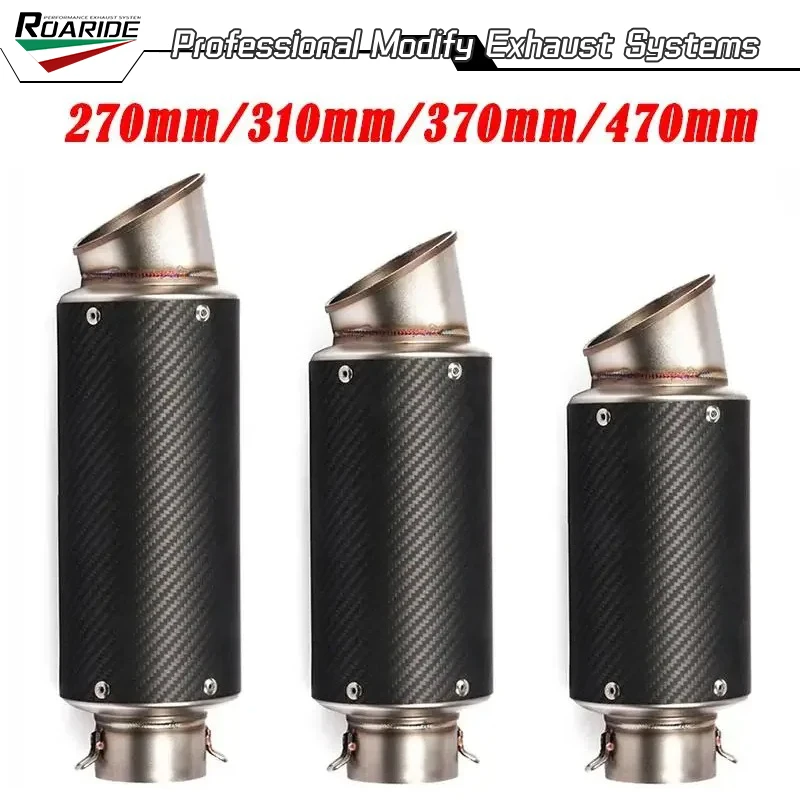 60,5 mm Universal-Motorrad-Auspuffrohr, Kohlefaser-System, Schalldämpferrohr, modifiziert, 270 mm, 310 mm, 370 mm, 470 mm Länge
