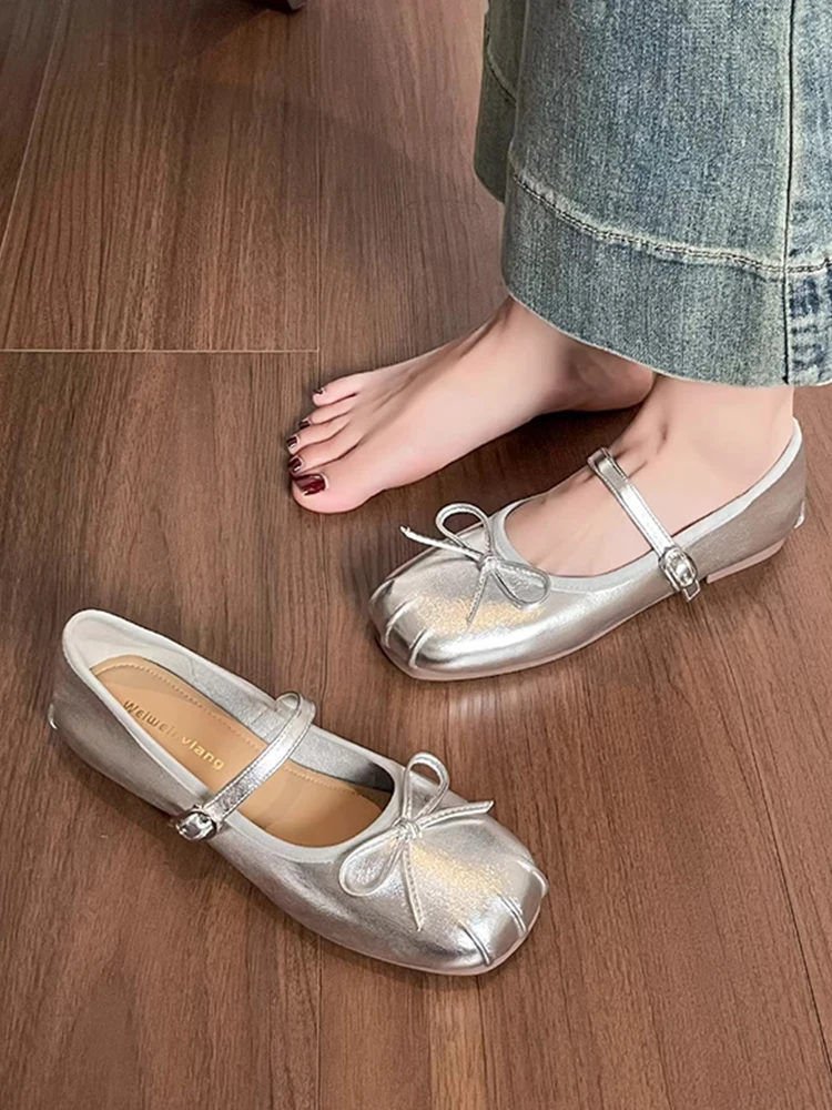 Elevated Mary Jane Shoes Women's New 2026 Summer  Knot Ballet Flat Open Toe Single Strap Fashionable Casual Footwear