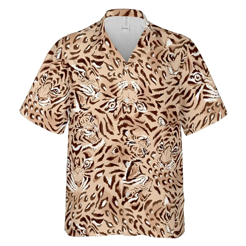 Hawaiian Beach Tiger Pattern Shirts For Men Clothing Fashion Hawaii Animal 3D Print Short Sleeve Holiday Party y2k Tops Blouse