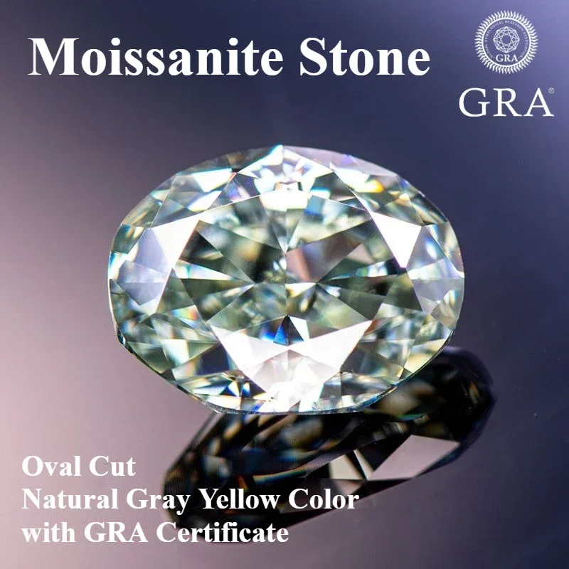 

Moissanite Stone Oval Cut Natural Gray Yellow Color High-quality DIY Charms Jewelry Making Main Materials with Certificate