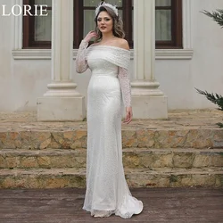 LORIE Graceful Glitter Off Shoulder Mermaid Wedding Dresses BOHO Beading Long Sleeves 2024 Wedding Bridal Gown Custom Size