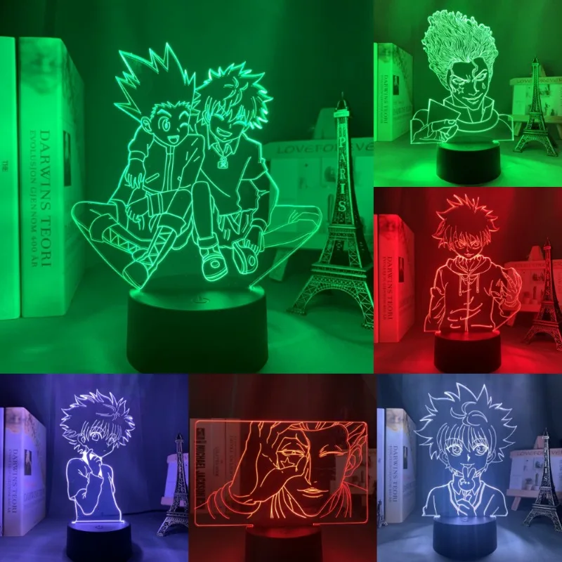 Jäger x Jäger Nachtlichter Anime Figur Killua Zoldyck Gon Freecss Hisoka 3d LED Farbe Schreibtisch lampen Kinderspiel zeug Schlafzimmer Dekoration