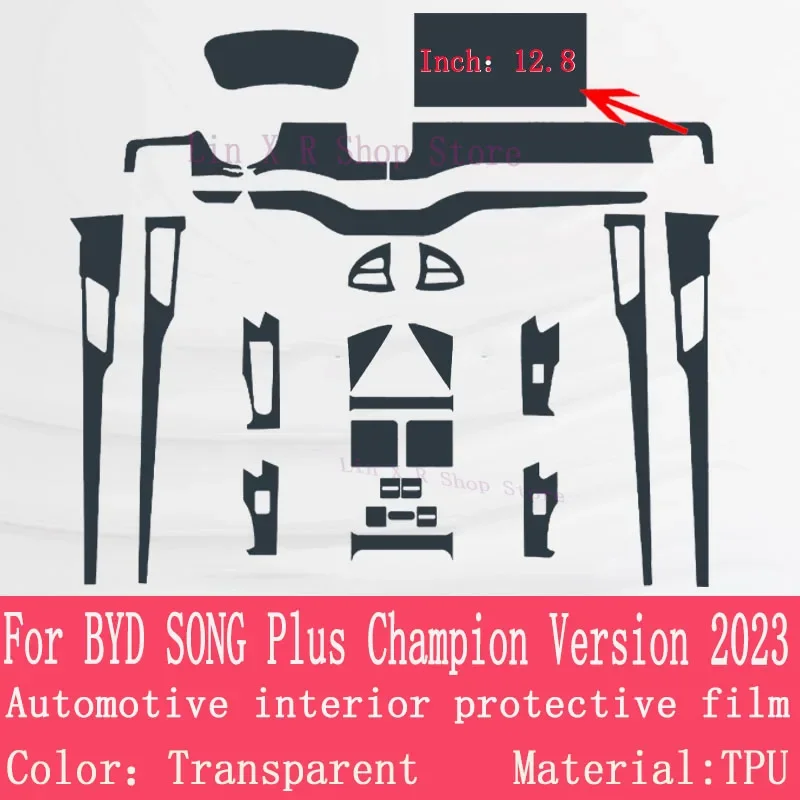 

For BYD SONG Plus Champion Version DM-i EV 2023 Gearbox Panel Navigation Car Interior TPU Protective Film Anti-Scratch Sticker