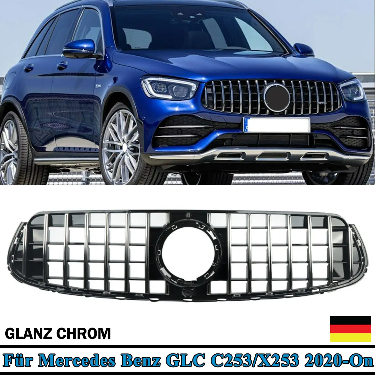 

MAGICKIT For Mercedes Benz GLC W253/X253 GLC300 GLC350 GLC43 2020+ GTR Style Front Grill Grille Chrome+Black Car Accessories