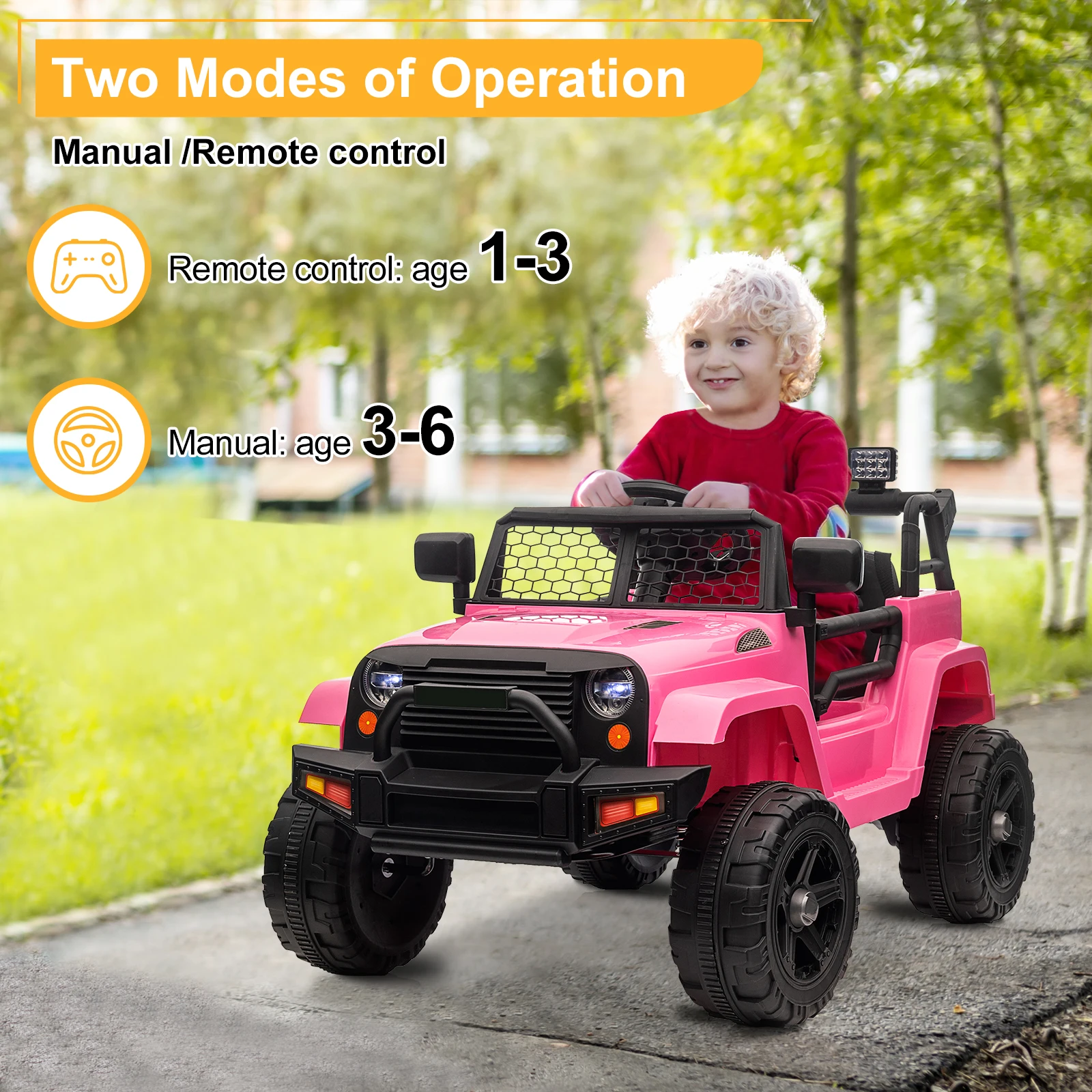 Kids' Ride on Vehicles Dual Drive 12V 4.5A.h with 2.4G Remote Control Jeep Pink Outdoor Fun Toys