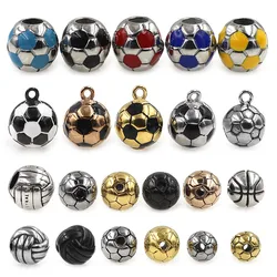 2PCS Stainless Steel Sport Basketball Football Volleyball Bead Charm Fit Original Charm Bracelet Necklace DIY Jewelry Making