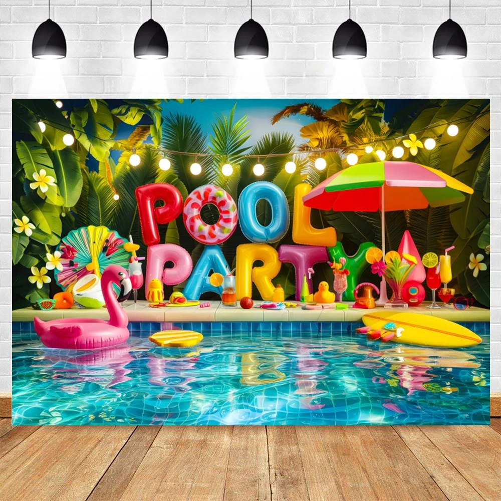 Fondos de fiesta en la piscina de verano para fotografías Hawaii playa palmera Tropical vacaciones en la playa decoración de fondo de fiesta de cumpleaños