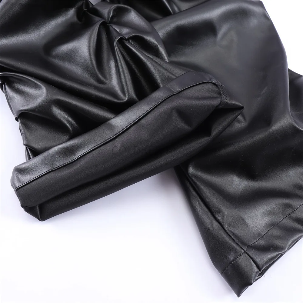 Designer Mens Pleated Pu Leather Pants High Street Trousers Y2k Hip Hop Punk Pants Casual Streetwear Grunge Clothes Black